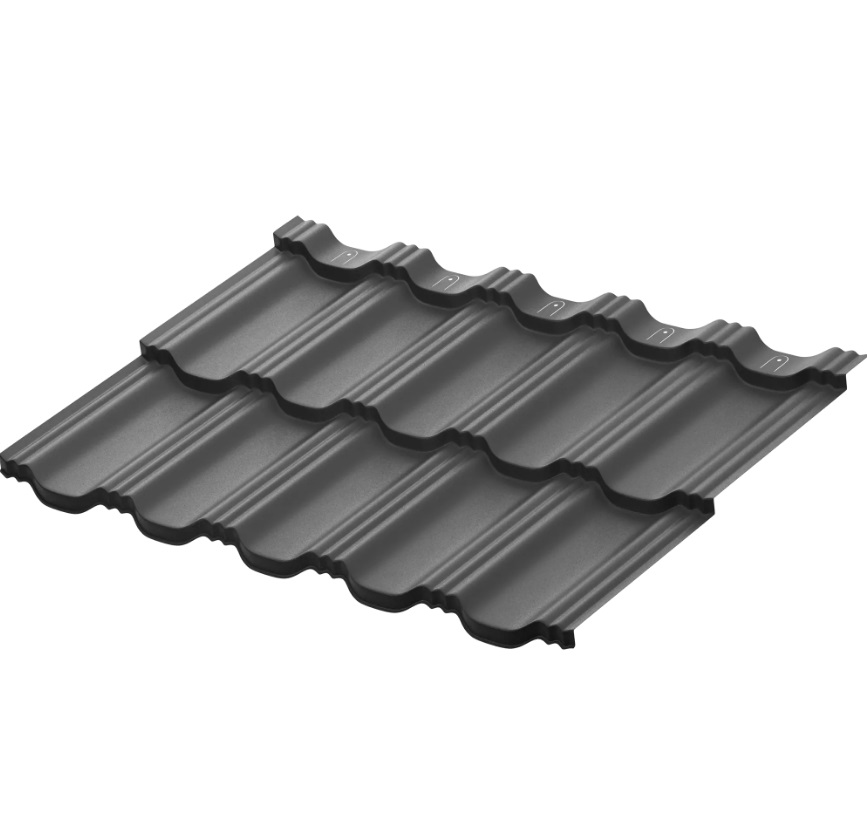 Металлочерепица Гётеборг Rooftop Бархат Графит Матовый RAL 7016 Matt 1м2